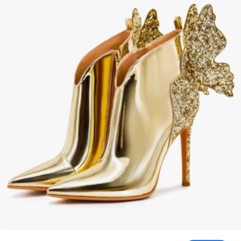 Ankle Boots Back Butterfly Sexy Pointed Toe Sz 5.5 Stiletto Booties Sparkly High - Picture 5 of 8